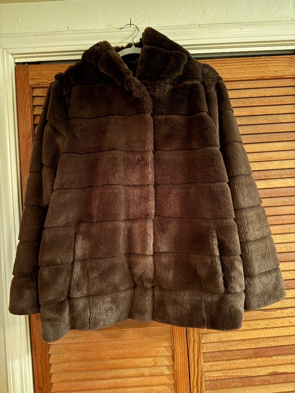 Quince Hooded Faux Fur Jacket XL Coffee Bean